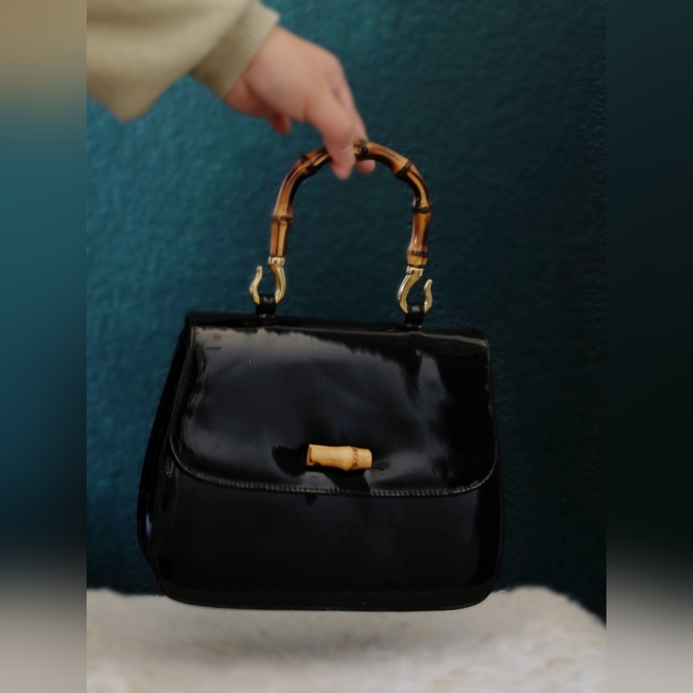 Vintage Susan Gail Patent Leather Bamboo Top Handle Purse